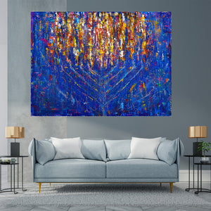 Gold Nona / Blue Menorah Original Painting AHAVART 