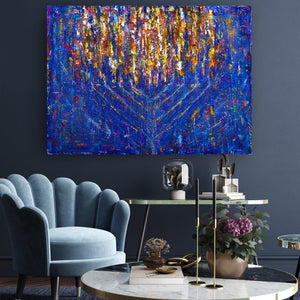 Gold Nona / ''Blue Menorah '' Original Painting AHAVART 