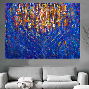 Gold Nona / Blue Menorah Original Painting AHAVART 