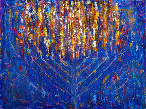 Gold Nona / Blue Menorah Original Painting AHAVART 