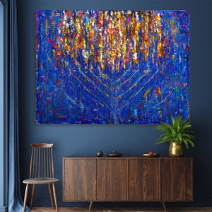 Gold Nona / Blue Menorah Original Painting AHAVART 