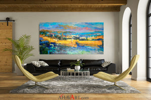 Jerusalem Gold & Blue Original Painting AHAVART 