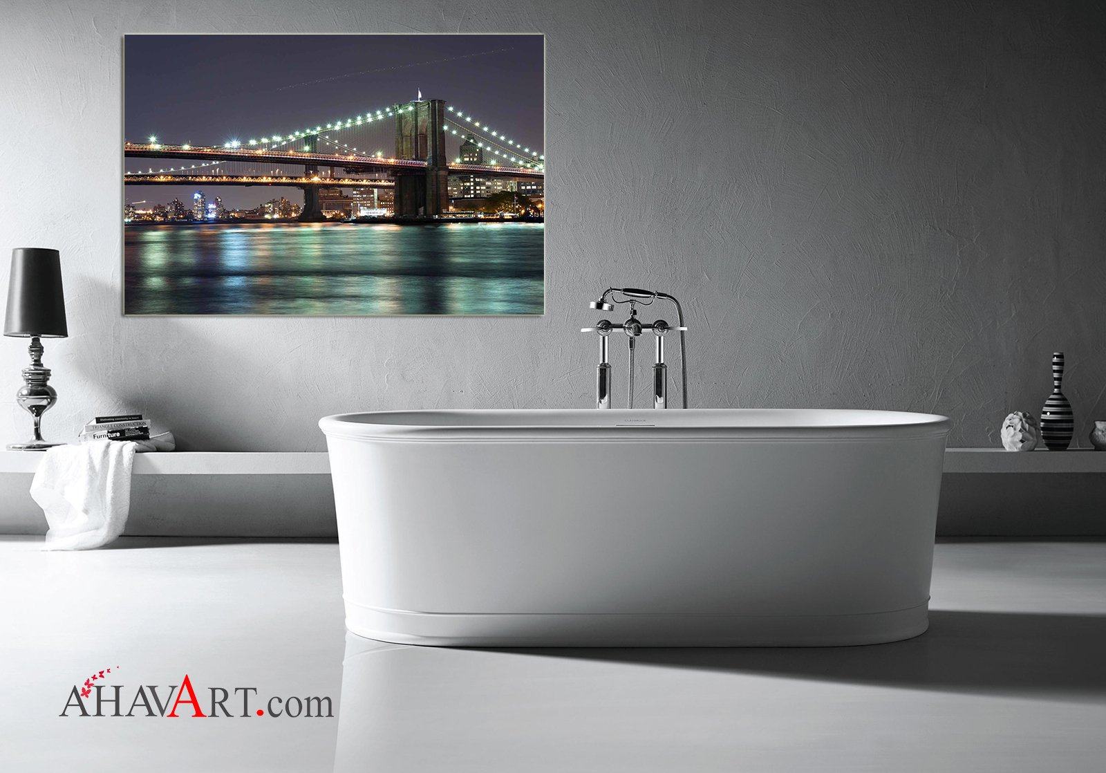 View of Brooklyn Bridge at night with the Manhattan skyline in the background Fine Art Photography AHAVART 